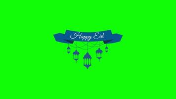 Eid Mubarak Text Animation in green Screen. Happy Eid Mubarak with Latten in green Background. video