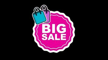 Bright Pink Big Sale Badge with Two Shopping Bags Illustration. video