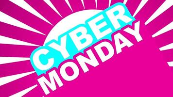 Cyber Monday Savings Announcement with Up to 50 percent Off on Pink Sunburst Background video