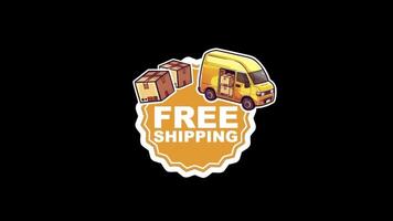 Yellow Free Shipping Badge with Delivery Van and Cardboard Boxes. video