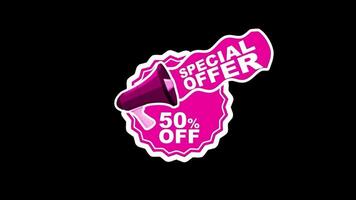 Half Price Special Offer Badge with Megaphone Design in Pink. The Special Offer Is Animated Like It's Shouting Out The Promotion video