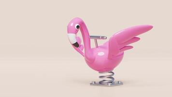 Playground flamingo spring rider isolated on pink background. 3d render illustration video