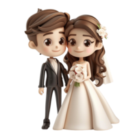 mariage la cérémonie 3d personnage, 3d la mariée et jeune marié personnage ai-génératif png