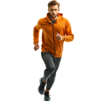 Athletic man in casual clothing running on transparent background png