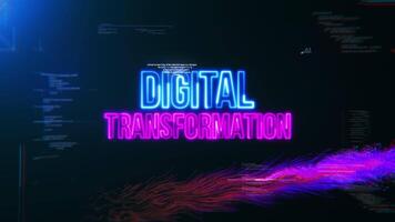 Digital Transformation blue pink neon text effect abstract background video