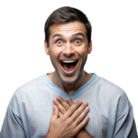 Joyful man expressing surprise with hands on chest png