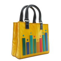 Stylish yellow tote bag with colorful accents on transparent background png