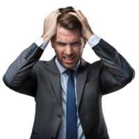 Frustrated businessman clutching his head in anguish png