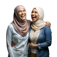 alegre mujer en hijabs compartiendo un alegre momento juntos png