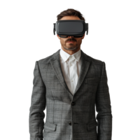 homem de negocios dentro terno explorando virtual realidade png