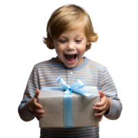 Delighted boy with gift box in hands png