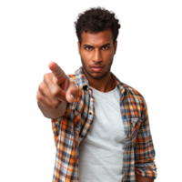 Young man pointing directly in casual outfit with transparent background png