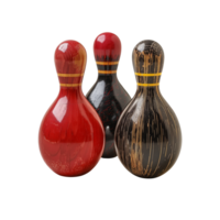 Trio of glossy bowling pins on transparent background png