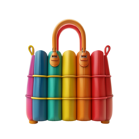 Colorful handbag with handles on transparent background. png