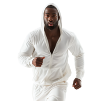 Athletic man running in white sportswear png