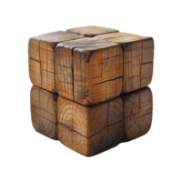 Antique wooden puzzle cube on reflective surface png