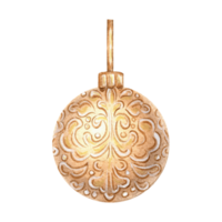 Natal árvore bola dourado com ornamentado padronizar. desenhando dentro vintage. mão desenhado aguarela ilustração feriado decoração. isolado modelo para convite, cumprimento cartão, Natal, Novo ano, imprimir. png