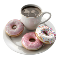 3D Rendering of a Donut with Tea in a Plate on Transparent Background png
