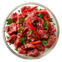 3D Rendering of a Raw meat Pieces in a Bowl on Transparent Background png