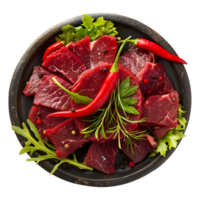 3D Rendering of a Raw meat Pieces in a Bowl on Transparent Background png