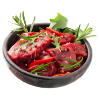 3D Rendering of a Raw meat Pieces in a Bowl on Transparent Background png