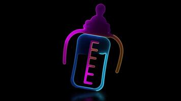 Neon frame effect, baby bottle shape, glowing, black background. video