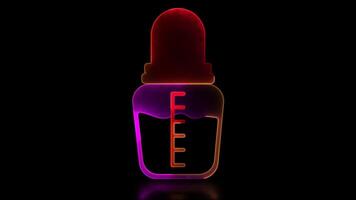 Neon frame effect, baby bottle shape, glowing, black background. video