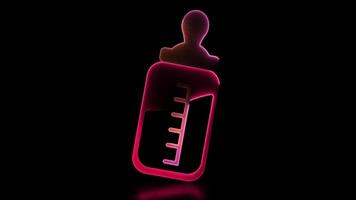 Neon frame effect, baby bottle shape, glowing, black background. video