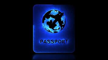 Glowing passport book shape neon frame effect, black background. video