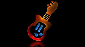 Glowing guitar shape neon frame effect, black background. video