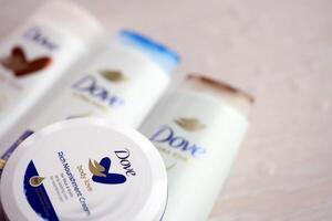 KYIV, UKRAINE - FEBRUARY 27, 2024 Production of Dove is a personal care brand by Unilever photo