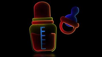 Neon frame effect, baby bottle shape, glowing, black background. video