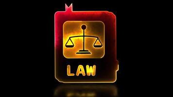 Glowing law book shape neon frame effect. Black background. video