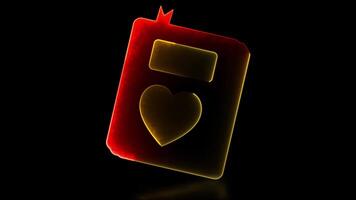 Glowing love notebook shape neon frame effect. Black background. video