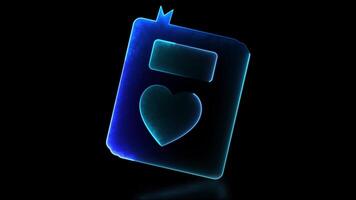 Glowing love notebook shape neon frame effect. Black background. video