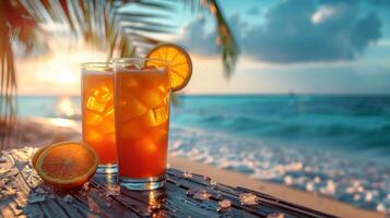 Glass of Orange Juice on Top of a Rock photo