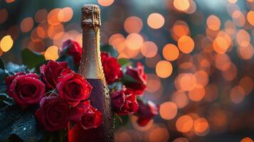 Group of Red Roses on Table photo