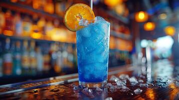 Blue Cocktail With Flower on Rim photo