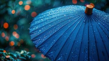 Blue Umbrella on Wet Sidewalk photo