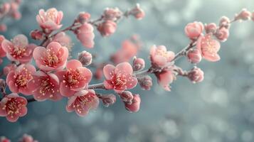 Pink Flowers Blooming on Tree Branch photo