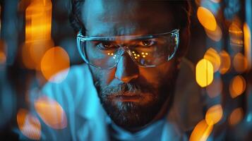 Man With Glasses Standing in Front of Bottles photo