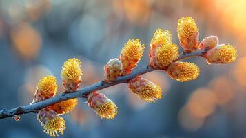 Close Up of Branch With Yellow Flowers photo