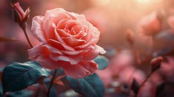 rosado Rosa con agua gotas foto