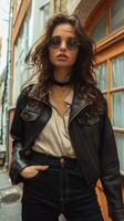 Woman Standing on City Street With Hands in Pockets photo