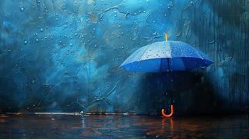 Blue Umbrella on Wet Sidewalk photo