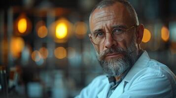 Man With Crossed Arms Sitting at Bar photo