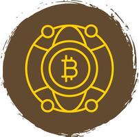 global bitcoin línea circulo pegatina icono vector