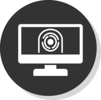 seguridad computadora huella facial glifo sombra circulo icono diseño vector