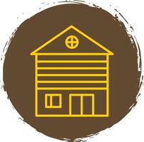 Wooden House Line Circle Sticker Icon vector