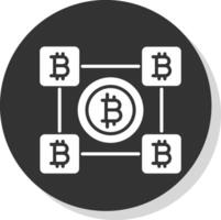 bitcoin bloques glifo sombra circulo icono diseño vector